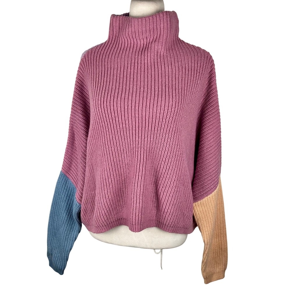 Whimsigoth Sweater Small Oversized Chunky Knit Purple Autumn Mock Neck Waffle
